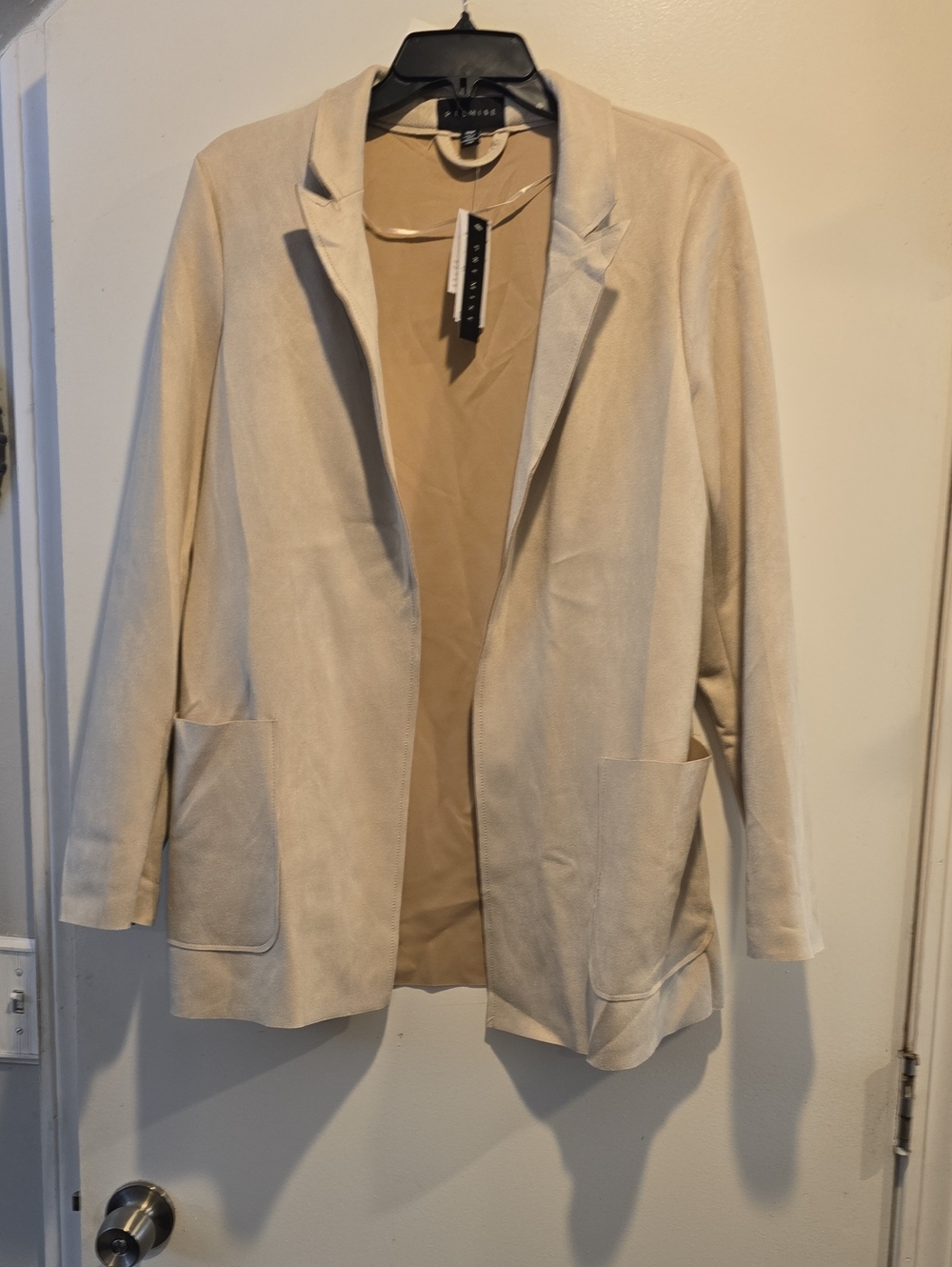 Premise Faux Suede Light Cream Open-Front Blazer